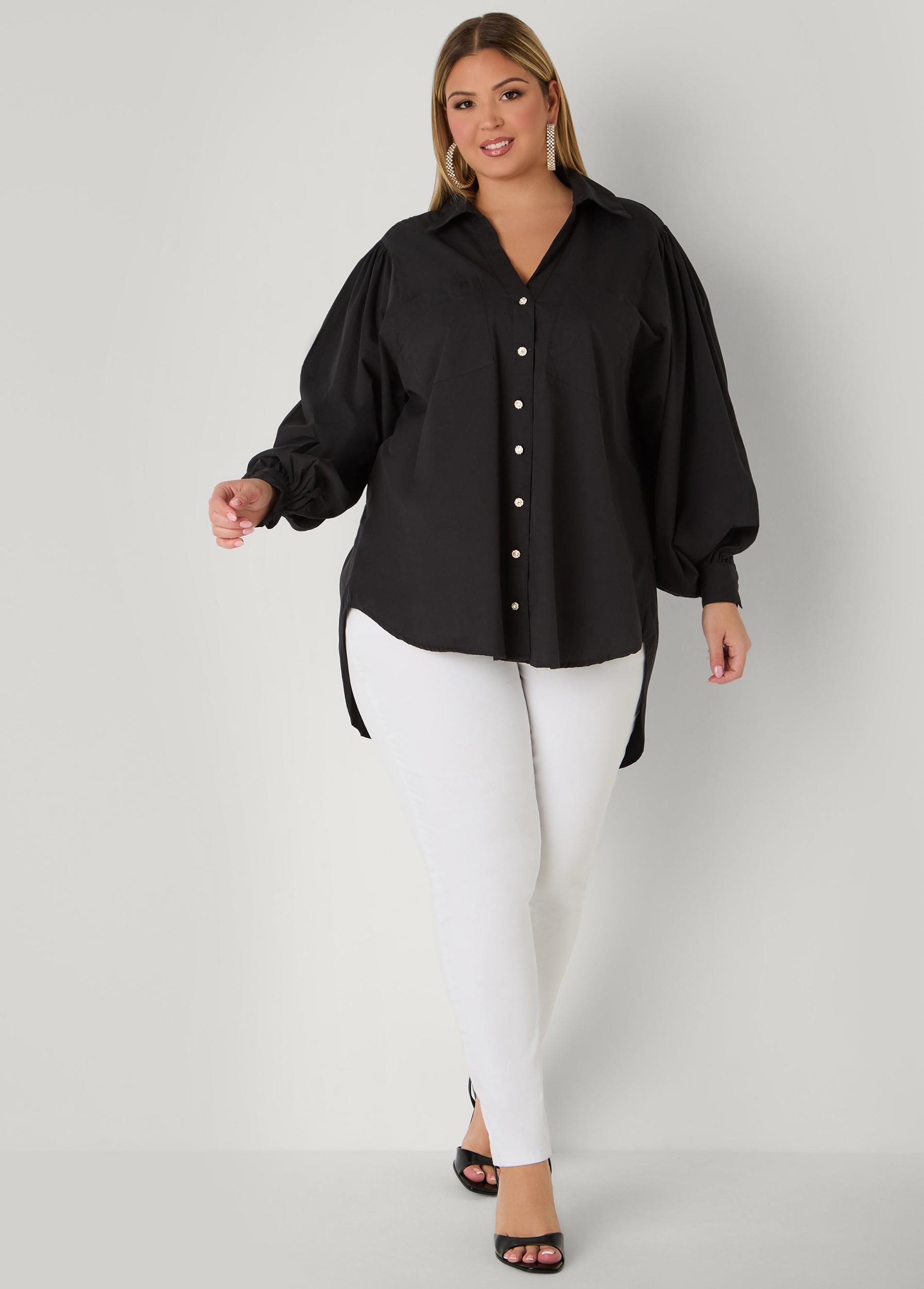 Plus Size Tie Up Open Back Shirt Ashley Stewart Product Image