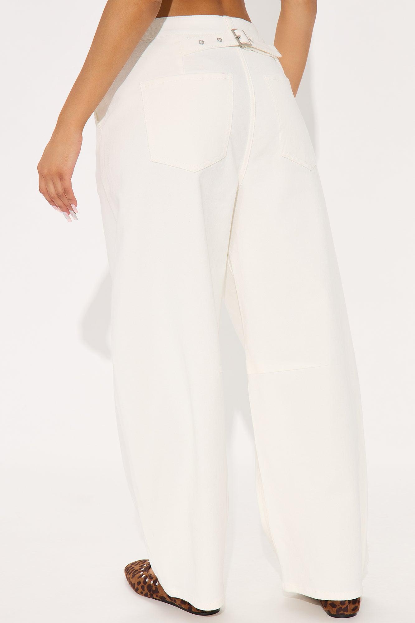 Myka Wide Leg Twill Barrel Pant - White Product Image
