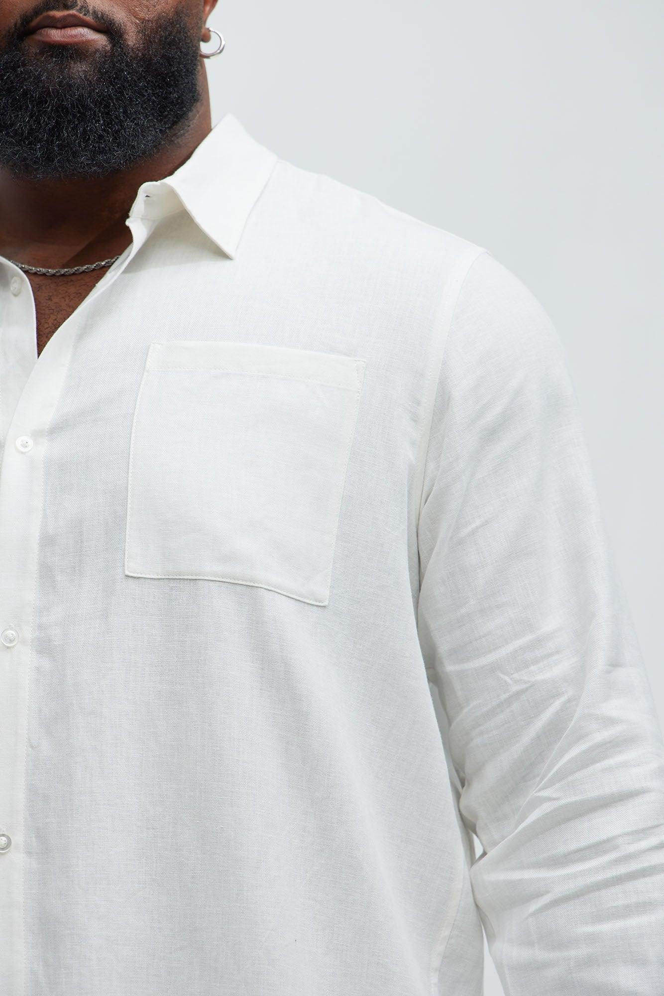 Bahamas Linen Single Pocket Long Sleeve Shirt - White Product Image