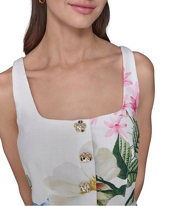 KARL LAGERFELD PARIS Tweed Floral Print Square Neck Sleeveless Sheath Mini Dress Product Image