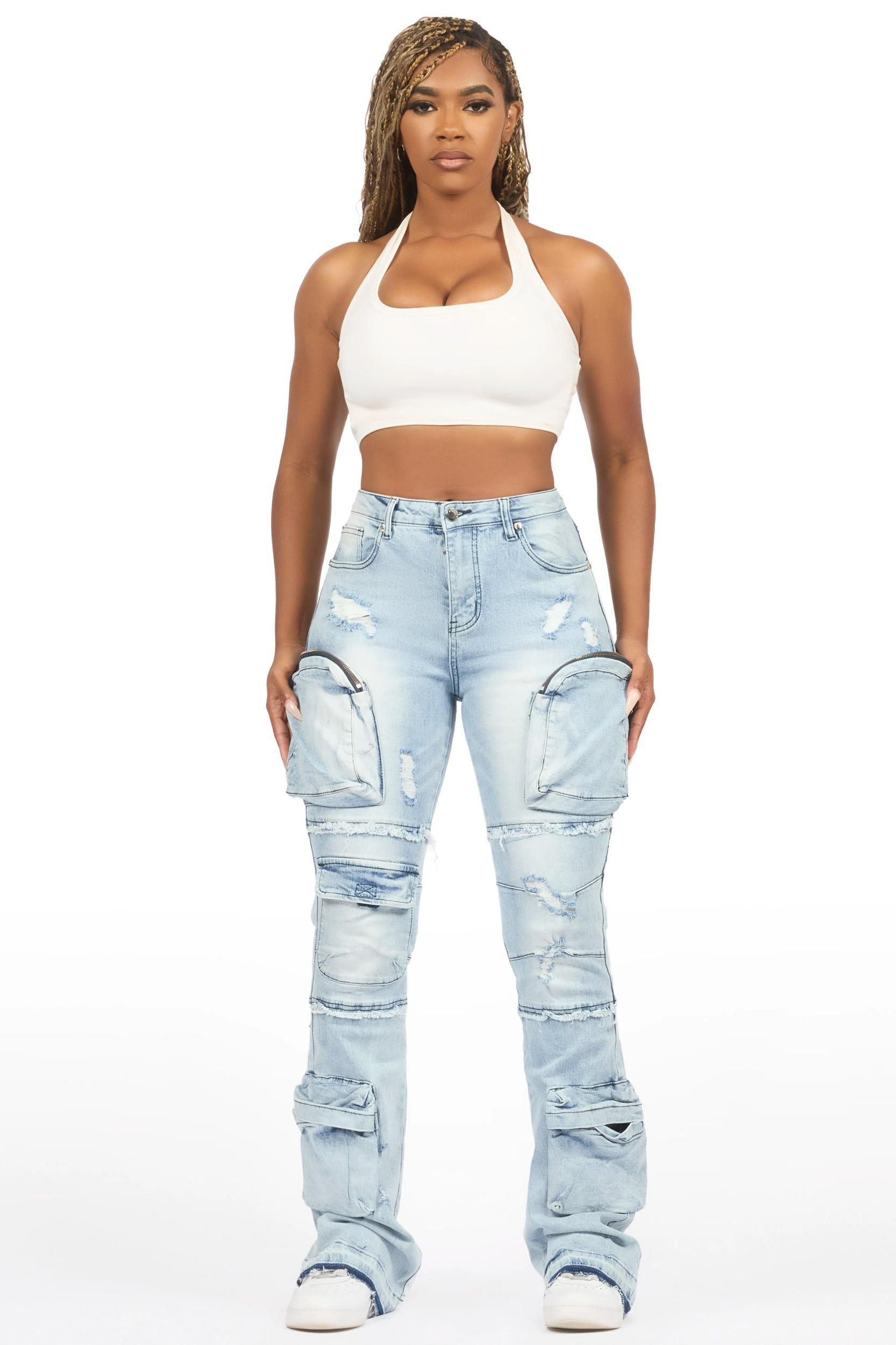Toniesha Light Wash Stacked Flare Jean Female Product Image