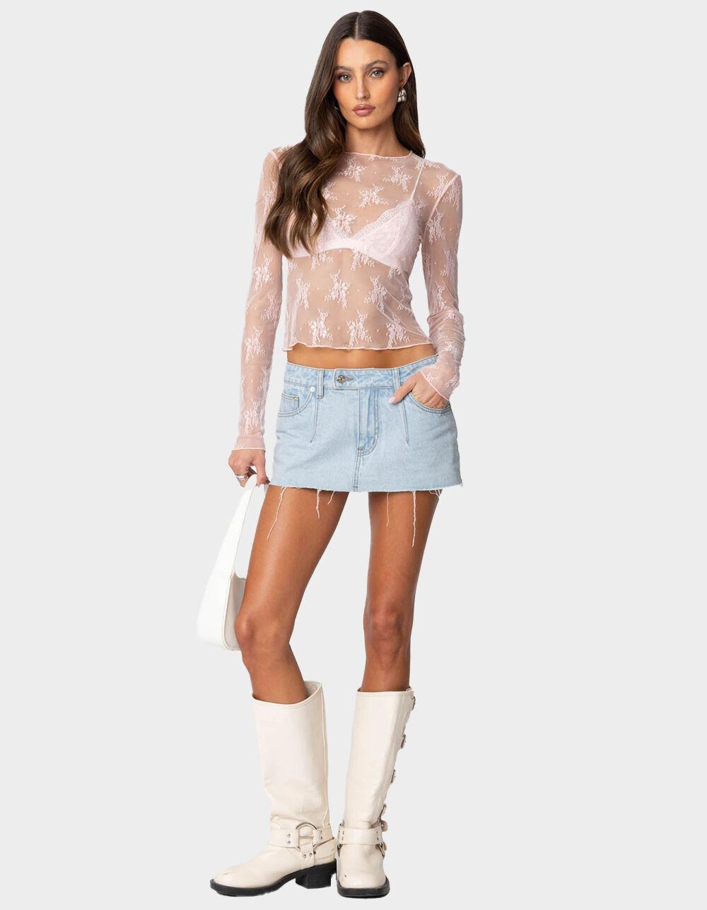 EDIKTED Lise Sheer Lace Top - LIGHT PINK Product Image