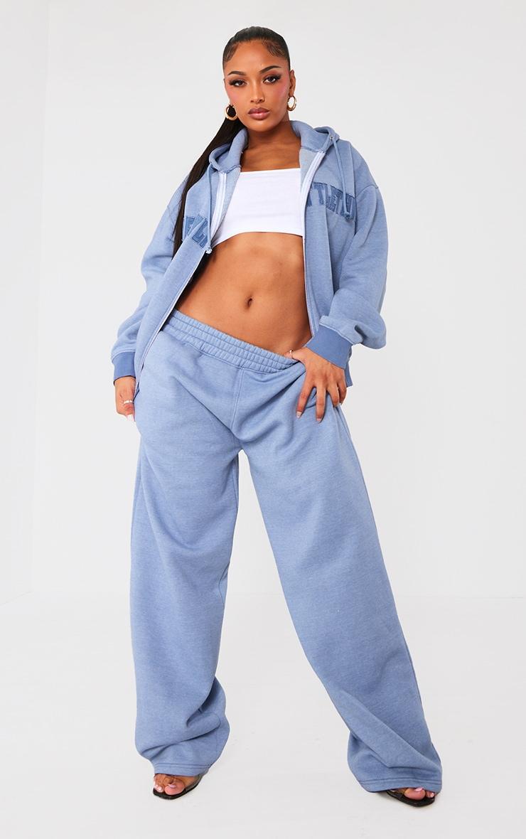 PRETTYLITTLETHING Shape Petrol Blue Embroidery Washed Zip Through Hoodie Product Image