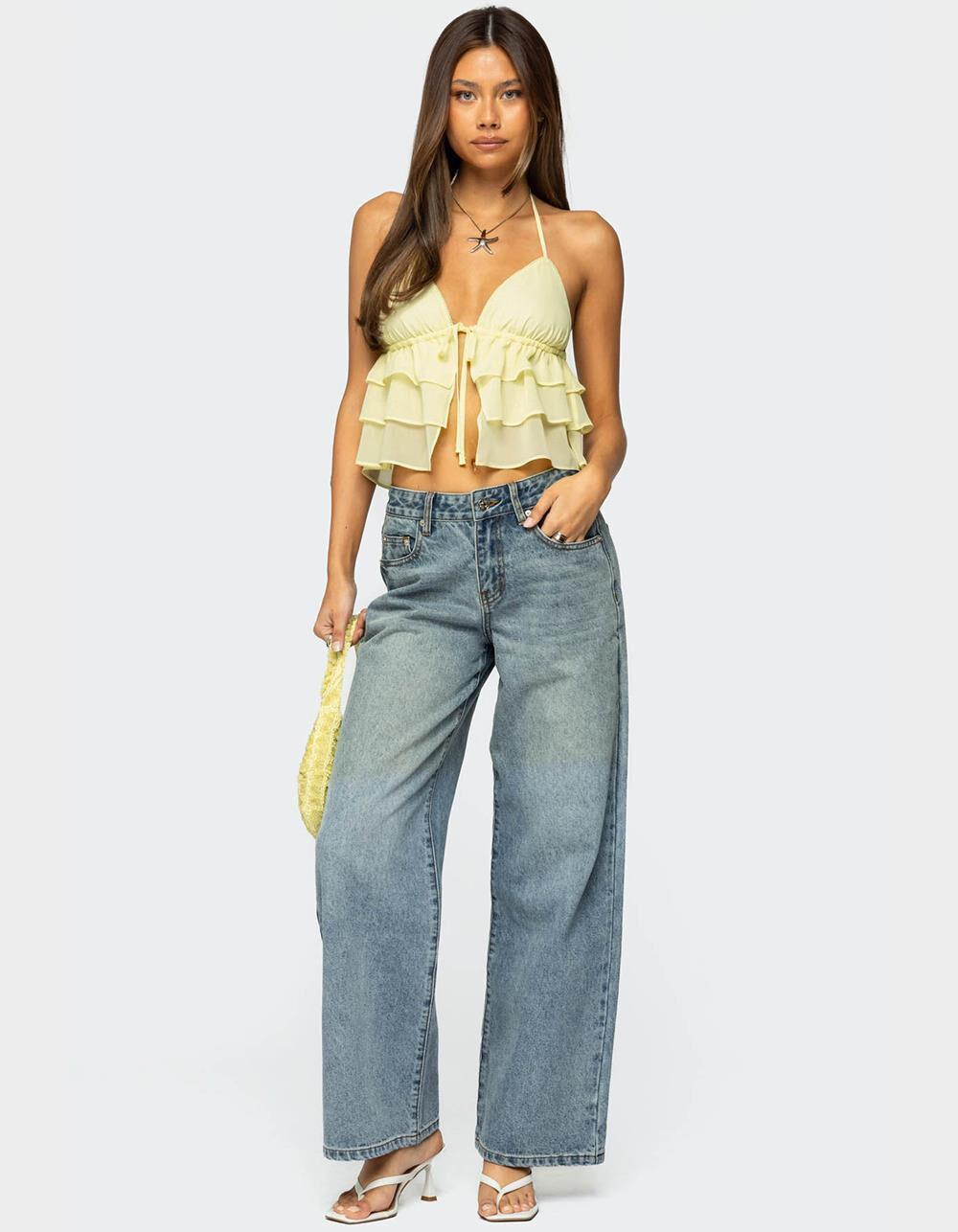 EDIKTED Zephi Split Front Ruffled Top - YELLOW Product Image