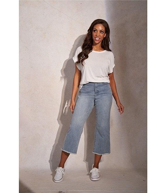 NYDJ Coco Stretch Denim Wide-Leg Frayed Hem Cropped Jeans Product Image