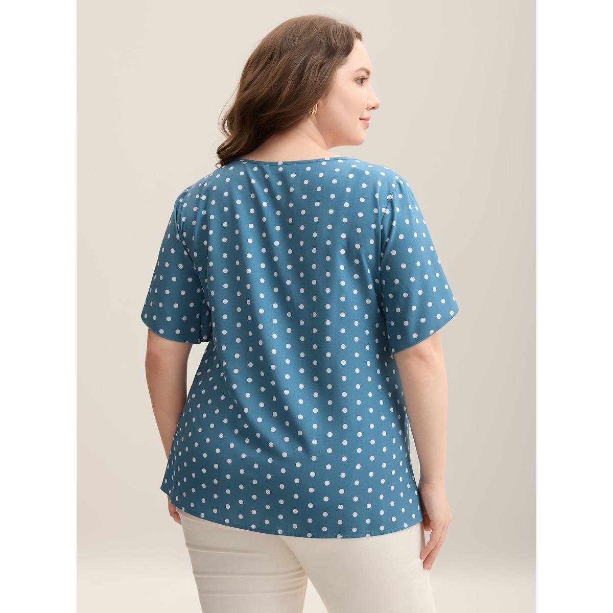 Plus Size Cerulean Polar Print Neck Tie A-Line Blouse Women Elegant Short sleeve V-neck Everyday Blouses BloomChic 22-24/3X Product Image