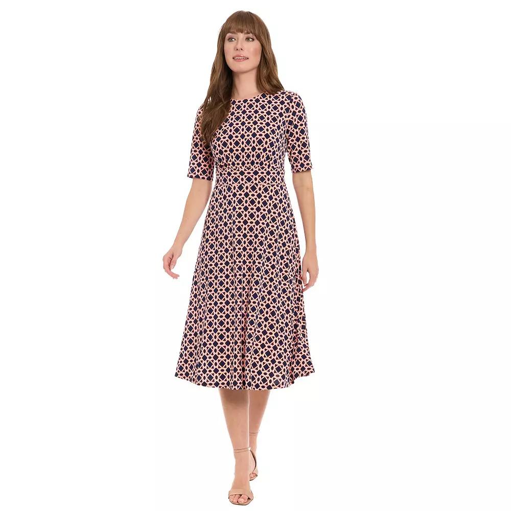 Women's London Times Printed Midi A-Line Dress, Size: 16, Navy Orange Product Image