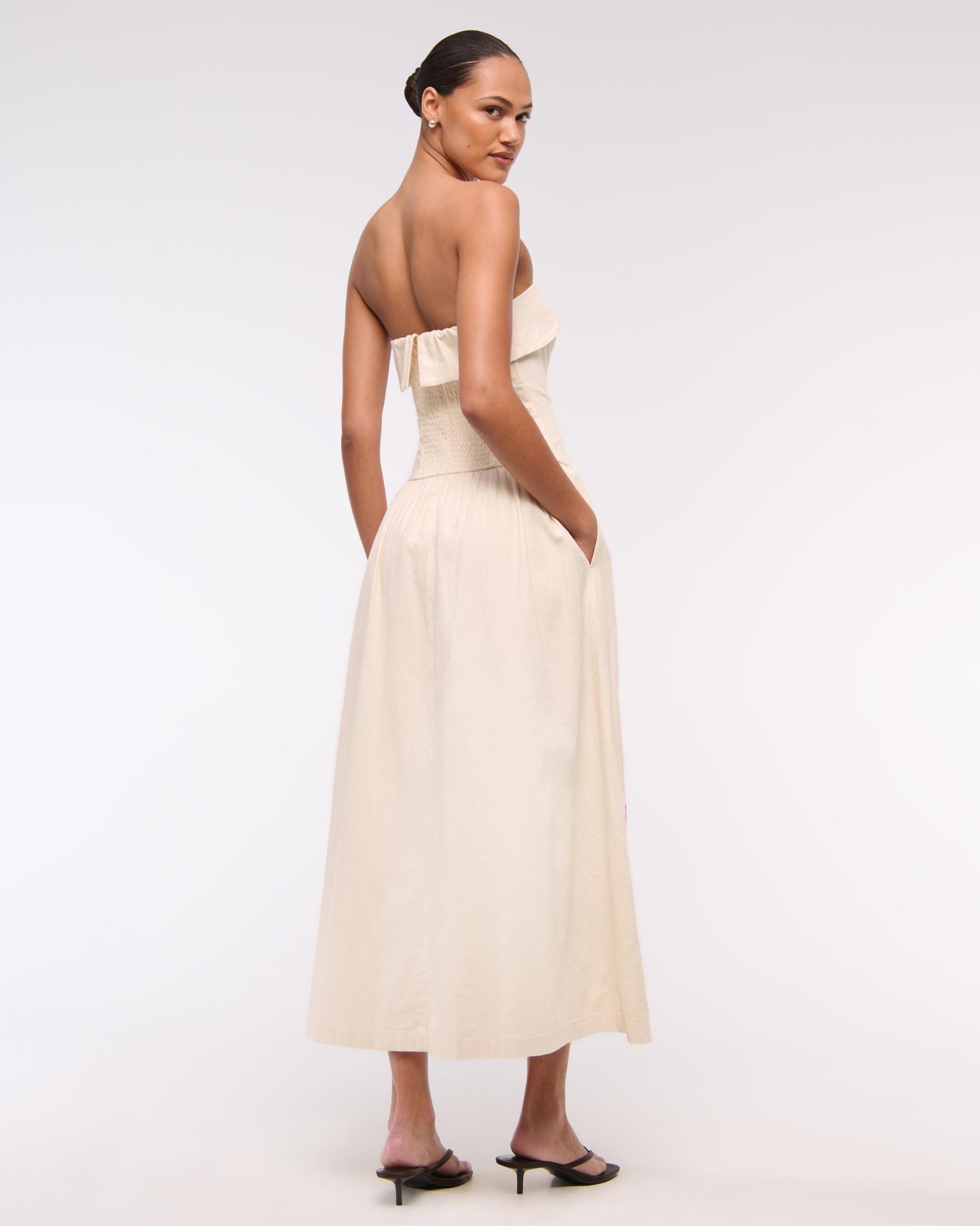 Strapless Drop-Waist Linen-Blend Maxi Dress Product Image