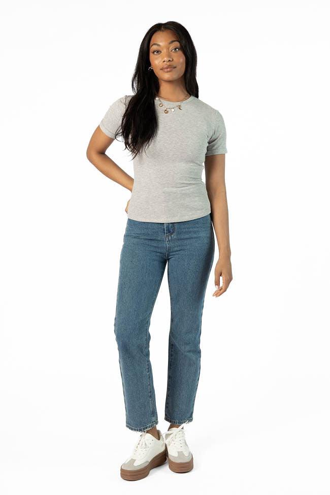 Everyday Essential Grey Ribbed Crew Neck Tee FINAL SALE Product Image