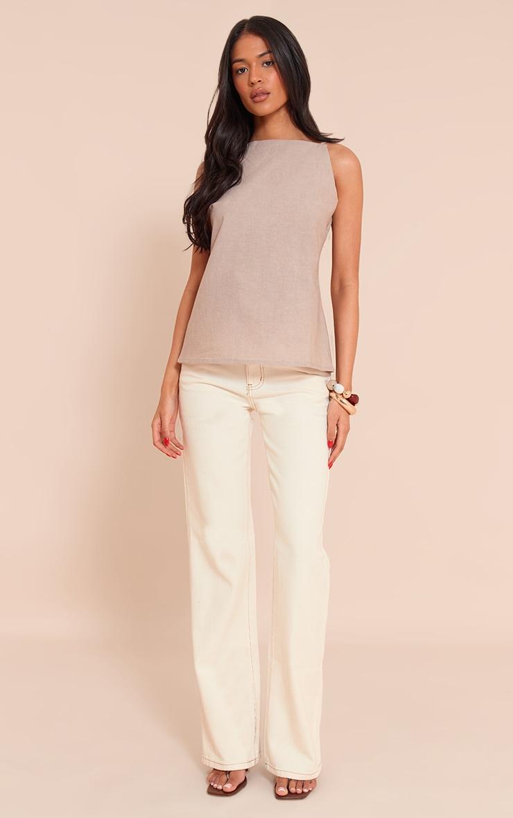 Tall Taupe Linen Look Blend Back Detail Long Cami Top Product Image