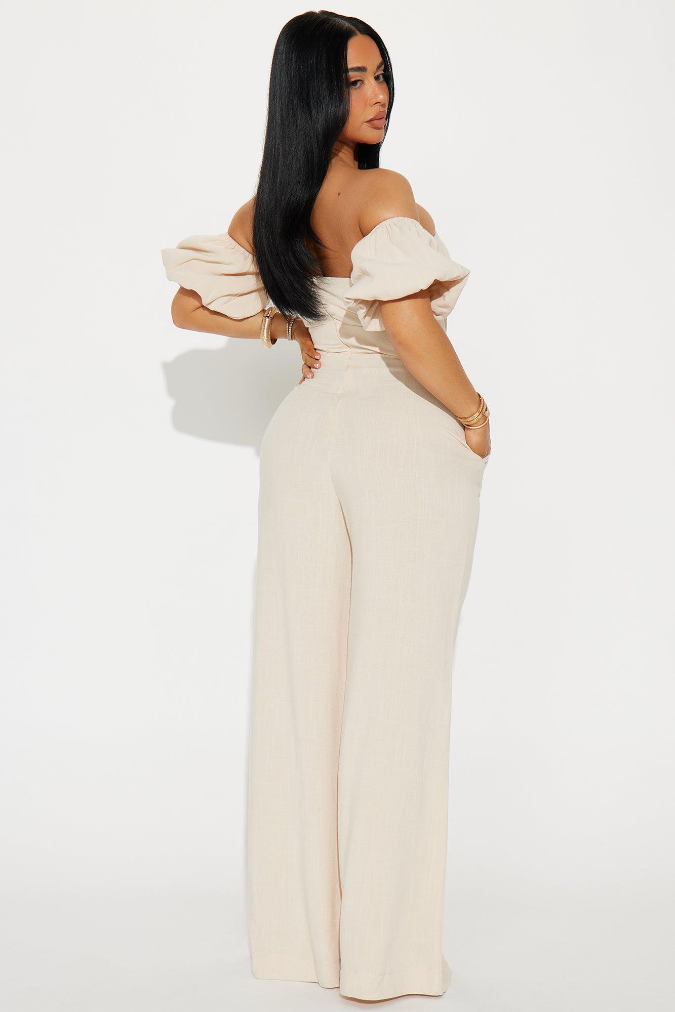 Out And About Linen Jumpsuit - Oatmeal Product Image