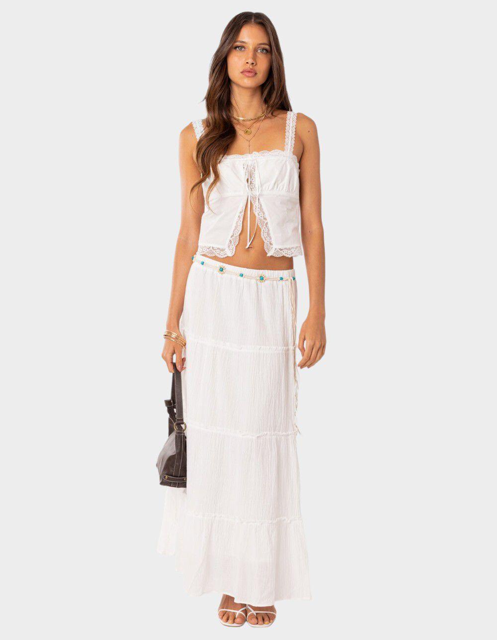 EDIKTED Peony Split Front Lacey Top - WHITE Product Image