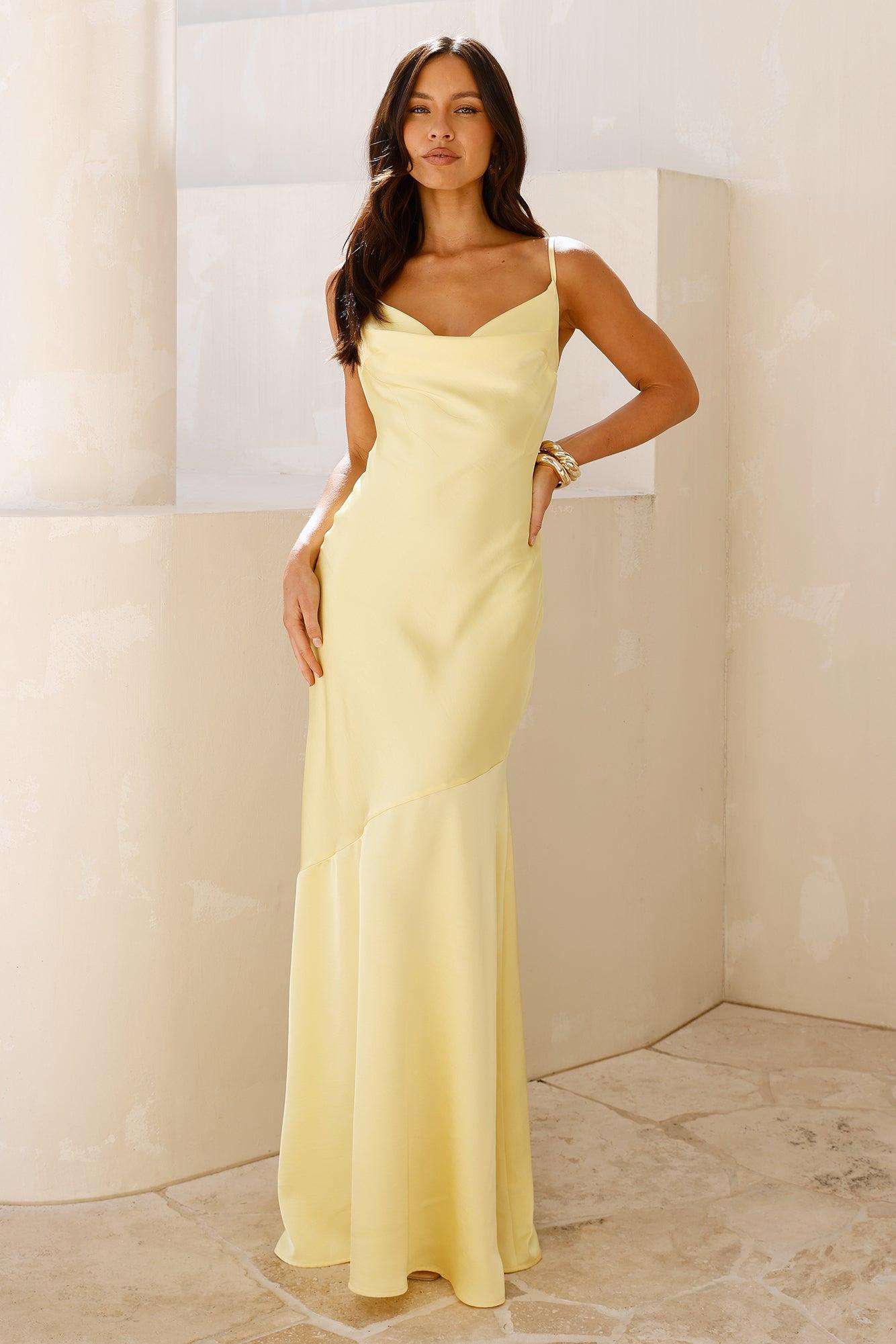 Brilliant Belle Satin Maxi Dress Yellow Product Image