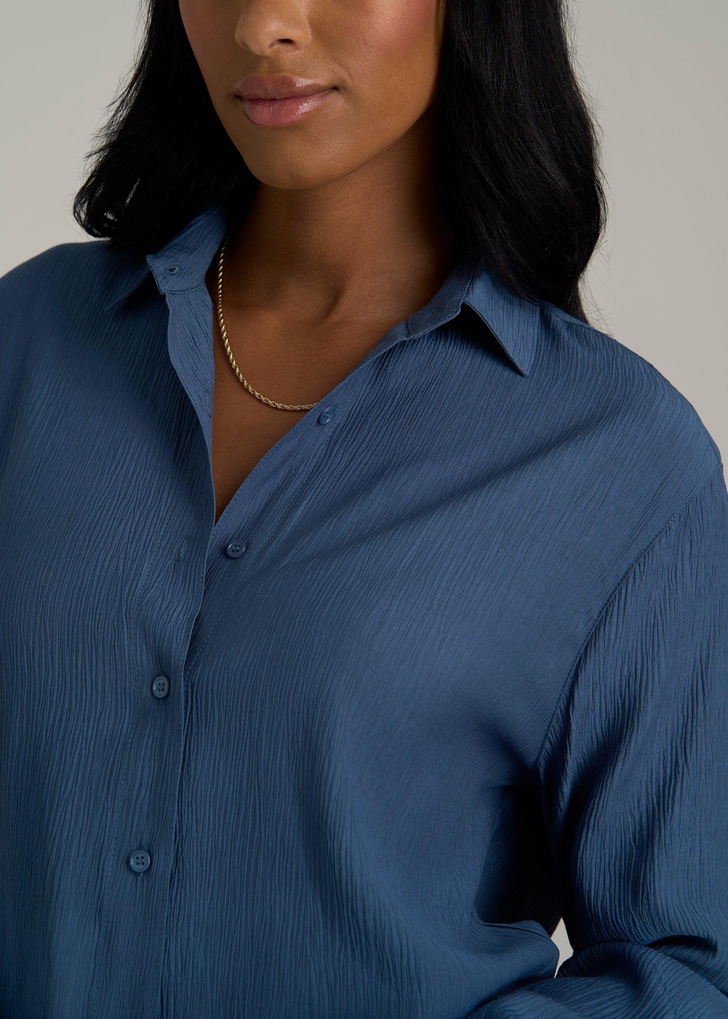 Long Sleeve Crinkle Blouse for Tall Women in Flag Blue Female Product Image