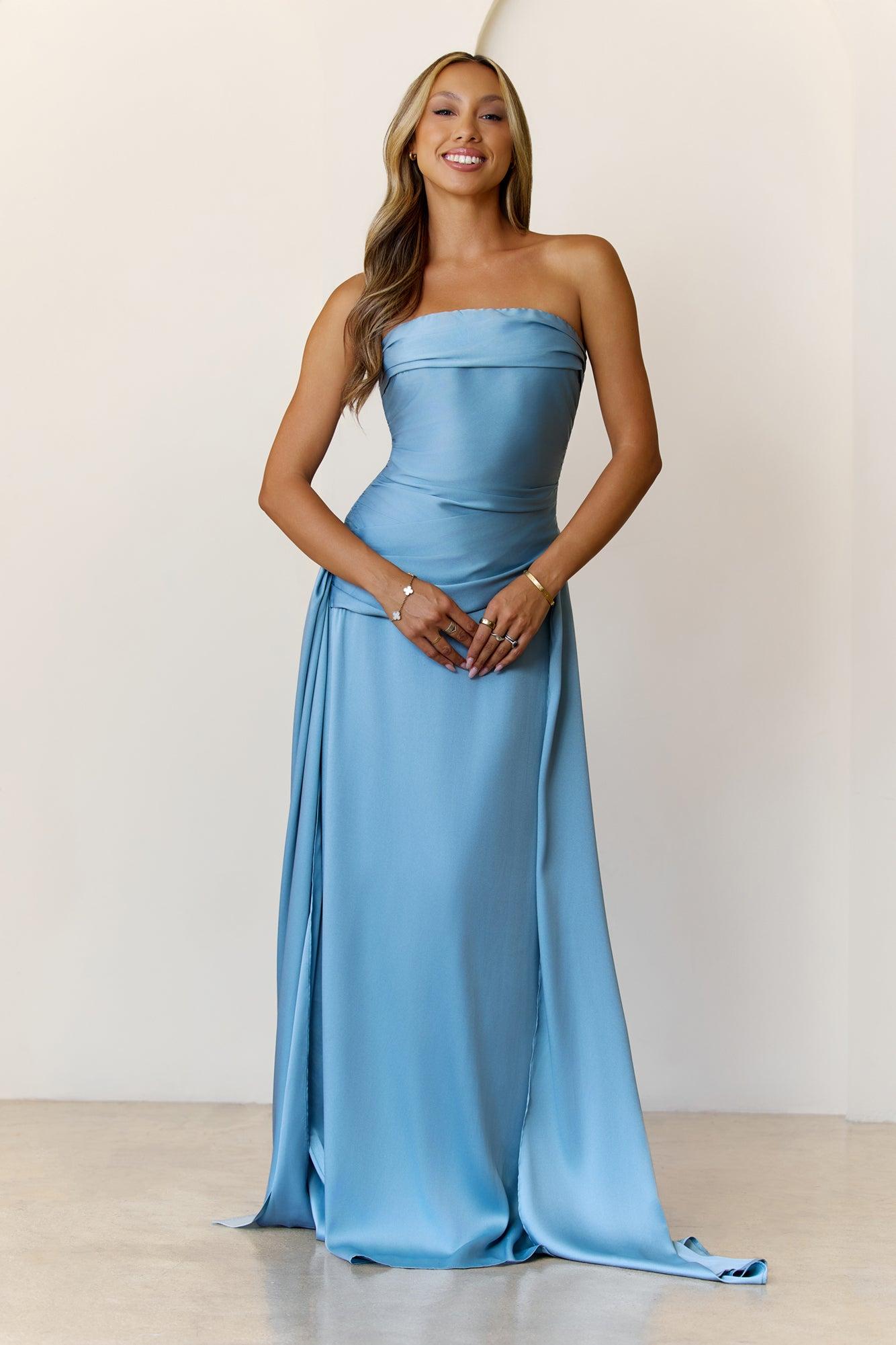 Sugar Cubes Strapless Maxi Dress  Blue Product Image