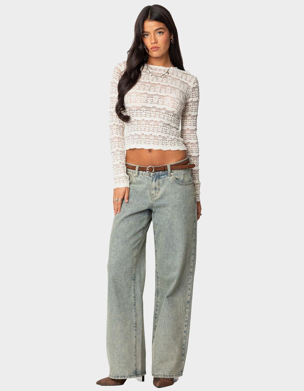 EDIKTED Daisey Textured Sheer Lace Top - BEIGE Product Image