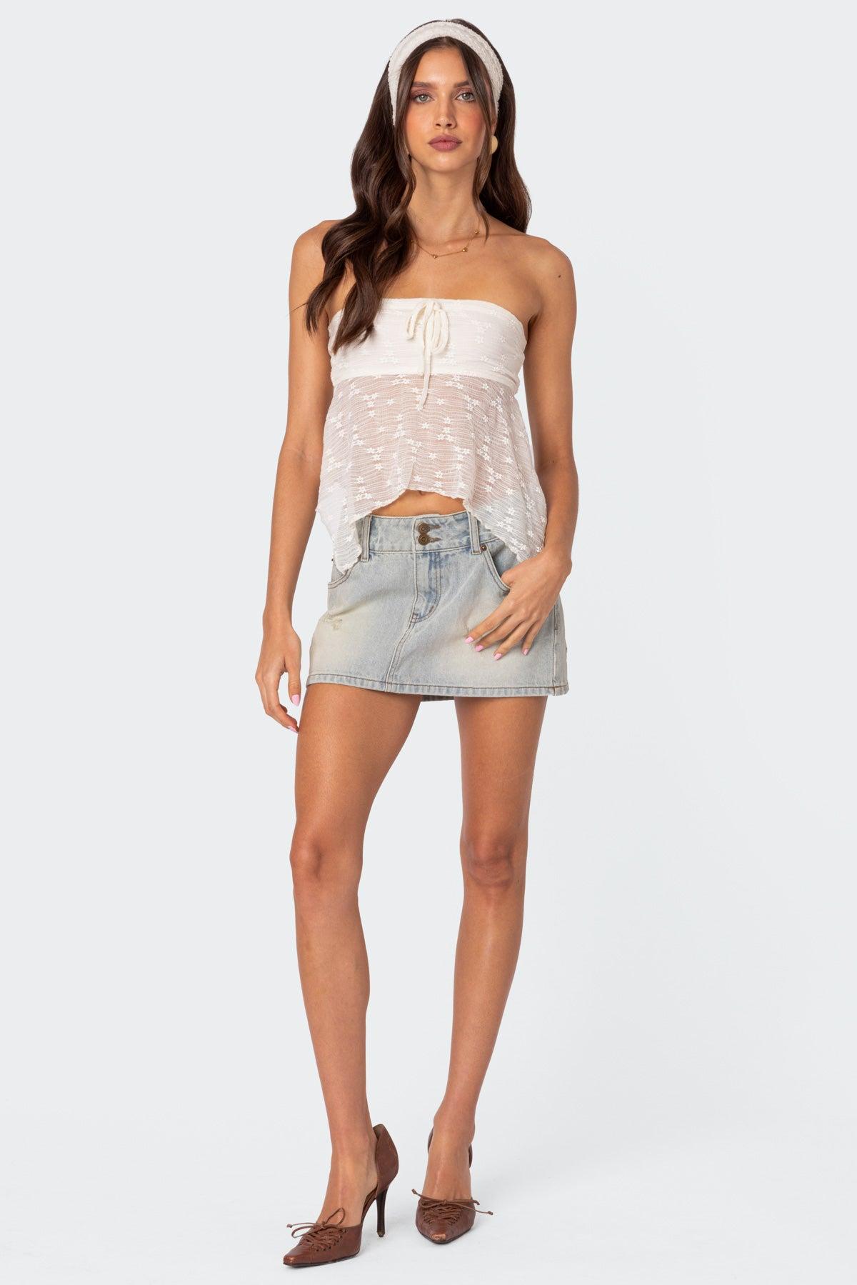 Embroidered Sheer Strapless Top Product Image