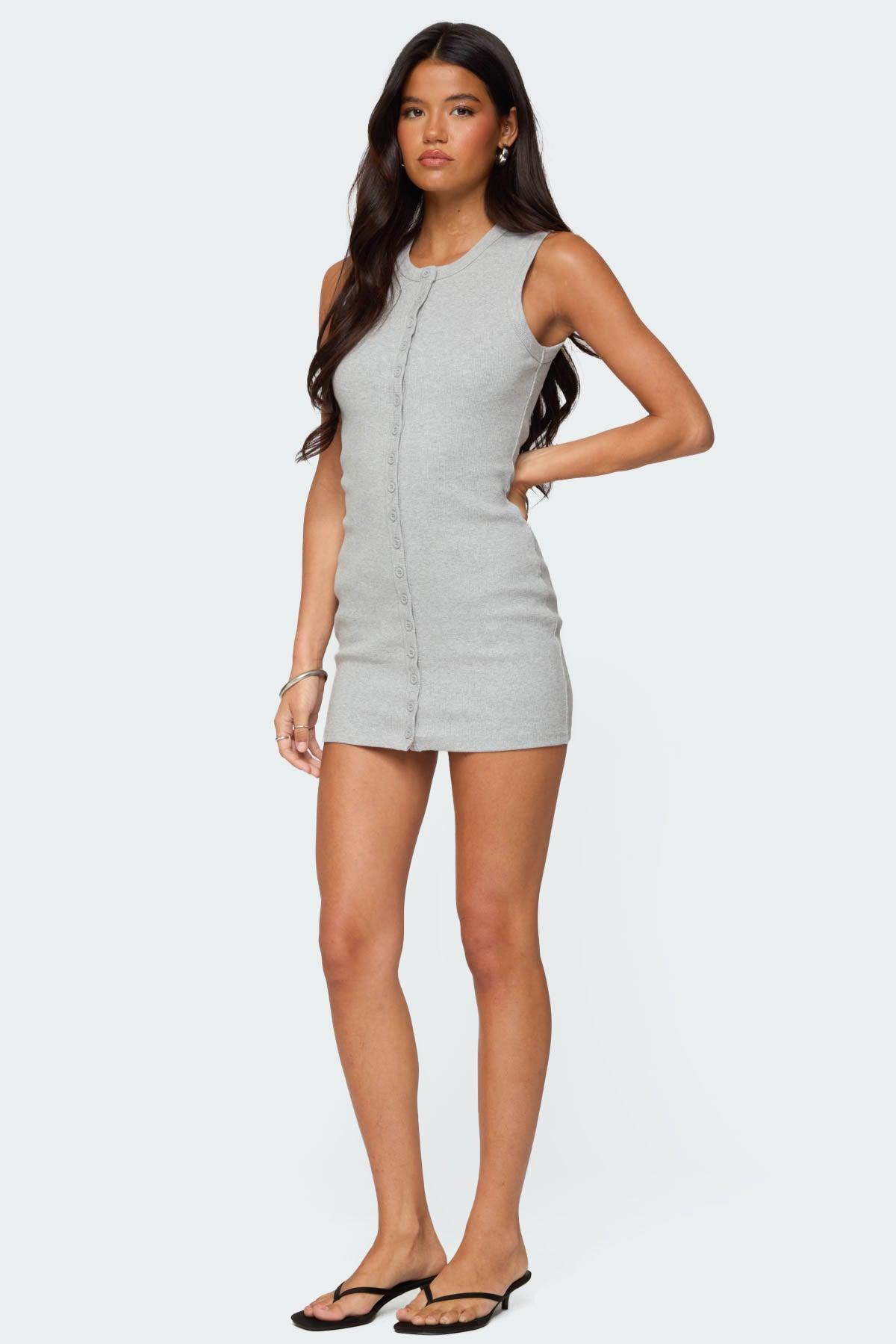 Rey Button Up Ribbed Mini Dress Product Image