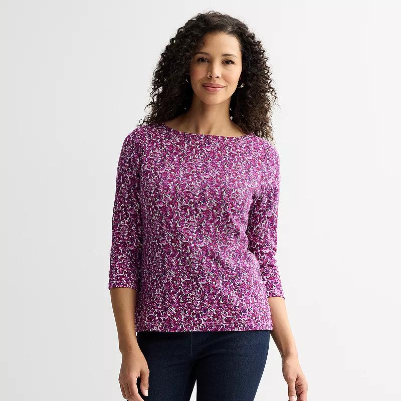 Women's Croft & Barrow® Boatneck Top, Size: Small, Pink Tiny Blooms Product Image