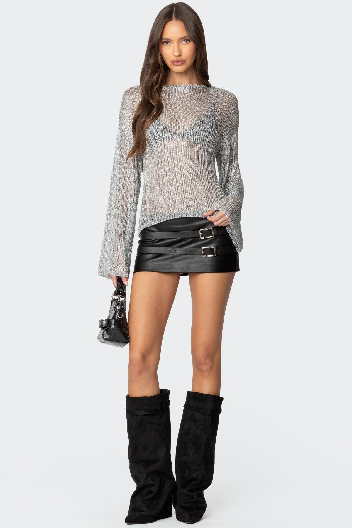 Drop Shoulder Sheer Knit Sweater Product Image