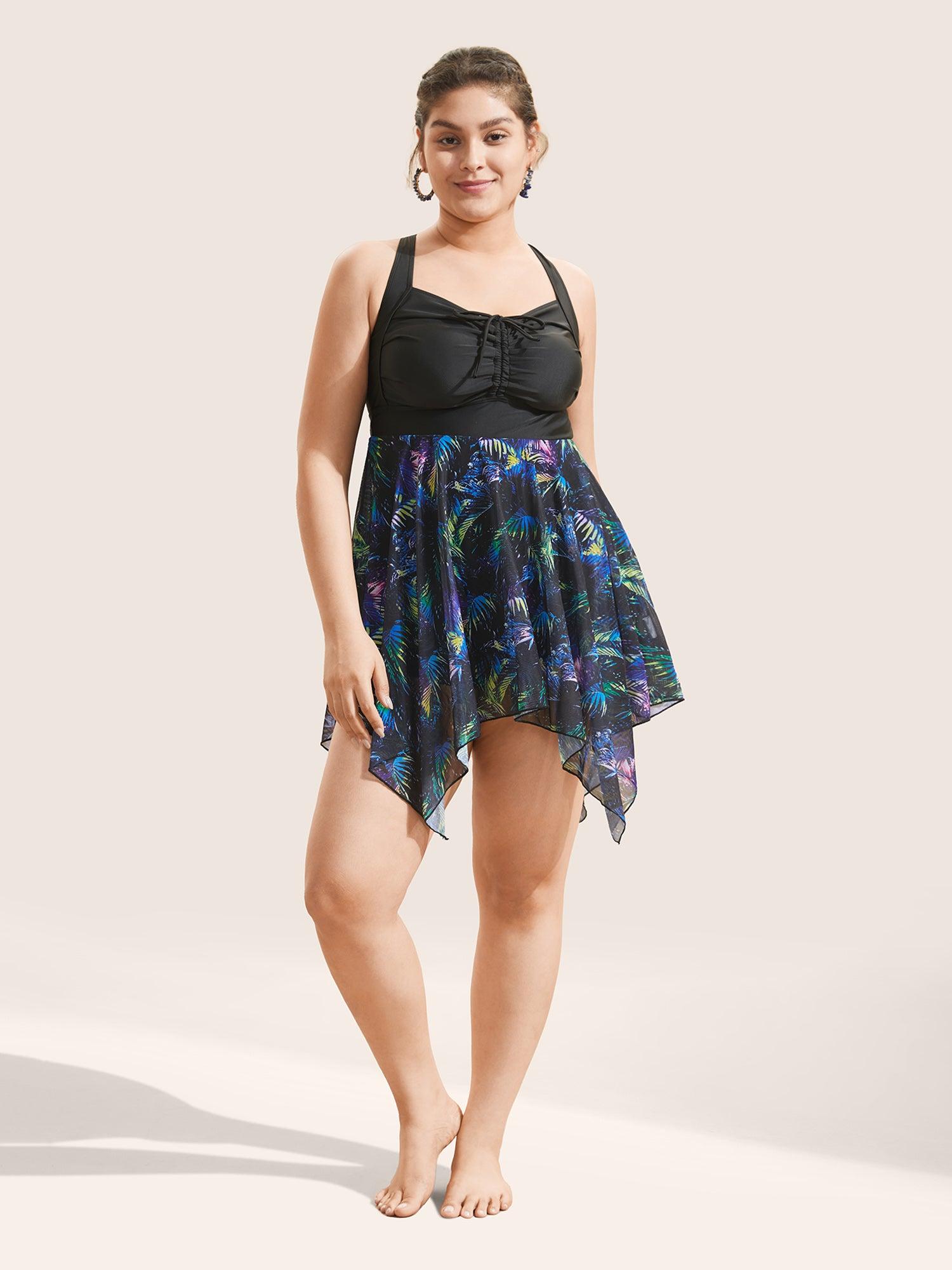 Tropical Ruched Ties Hanky Hem Crisscross Swim Dress Female Product Image