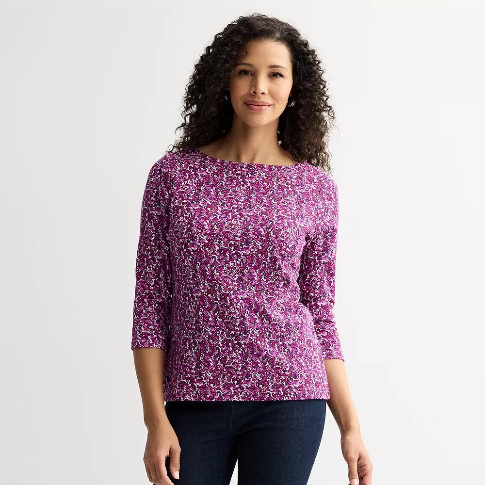Women's Croft & Barrow® Boatneck Top, Size: Small, Pink Tiny Blooms Product Image