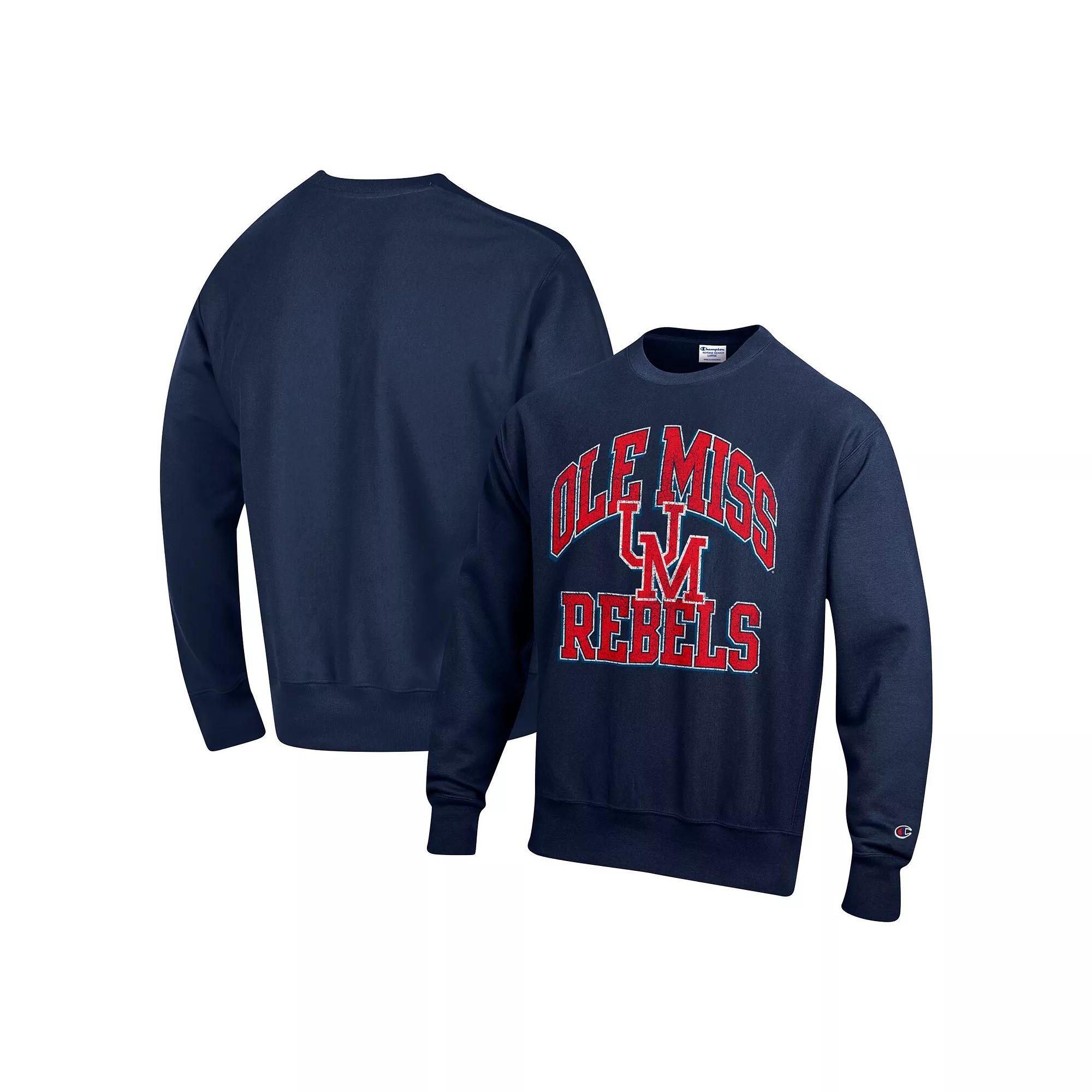 Men's Champion Navy Ole Miss Rebels Vault Late Night Reverse Weave Pullover Sweatshirt, Size: 2XL, Blue Product Image