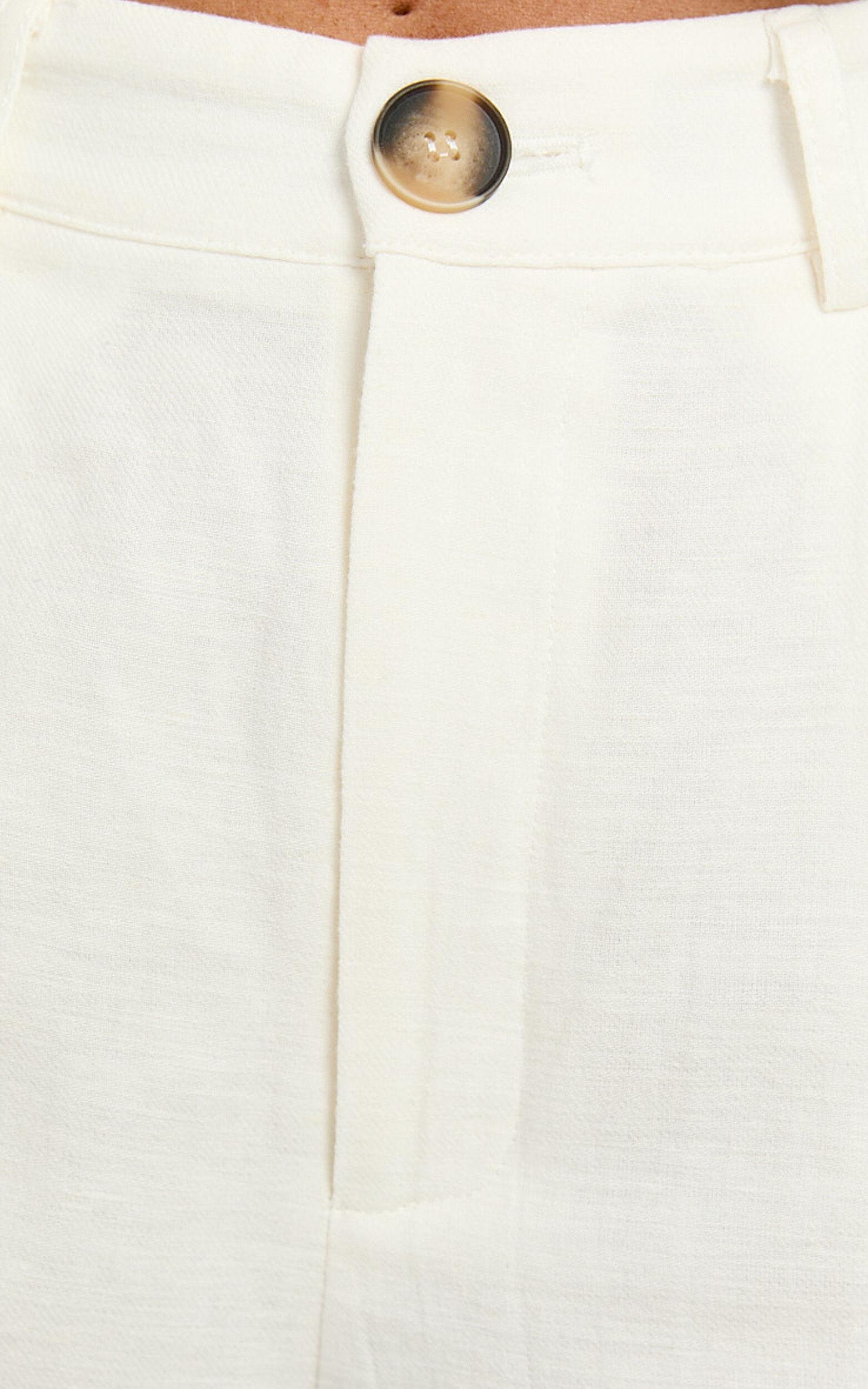 Bree Pants - Linen Mid Rise Relaxed Straight Leg Tailored Trousers in White Product Image