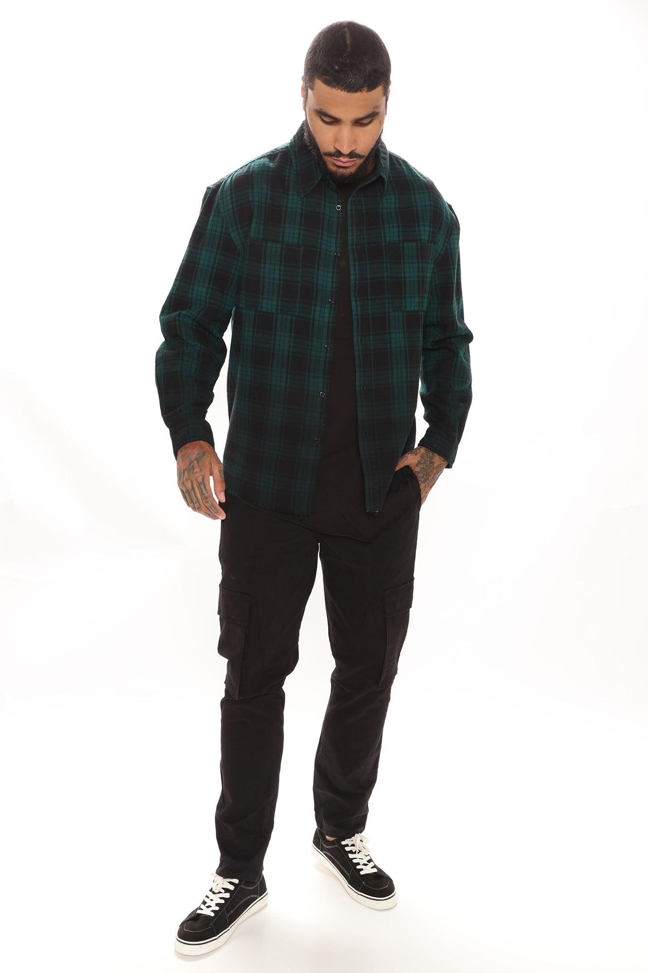 Sunset Dip Dye Flannel Shirt - Green/Black Product Image