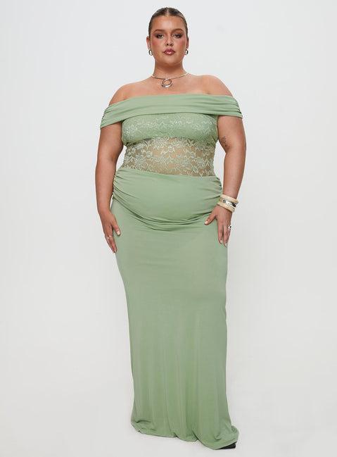 Gwendolen Off The Shoulder Maxi Dress Green Curve Product Image