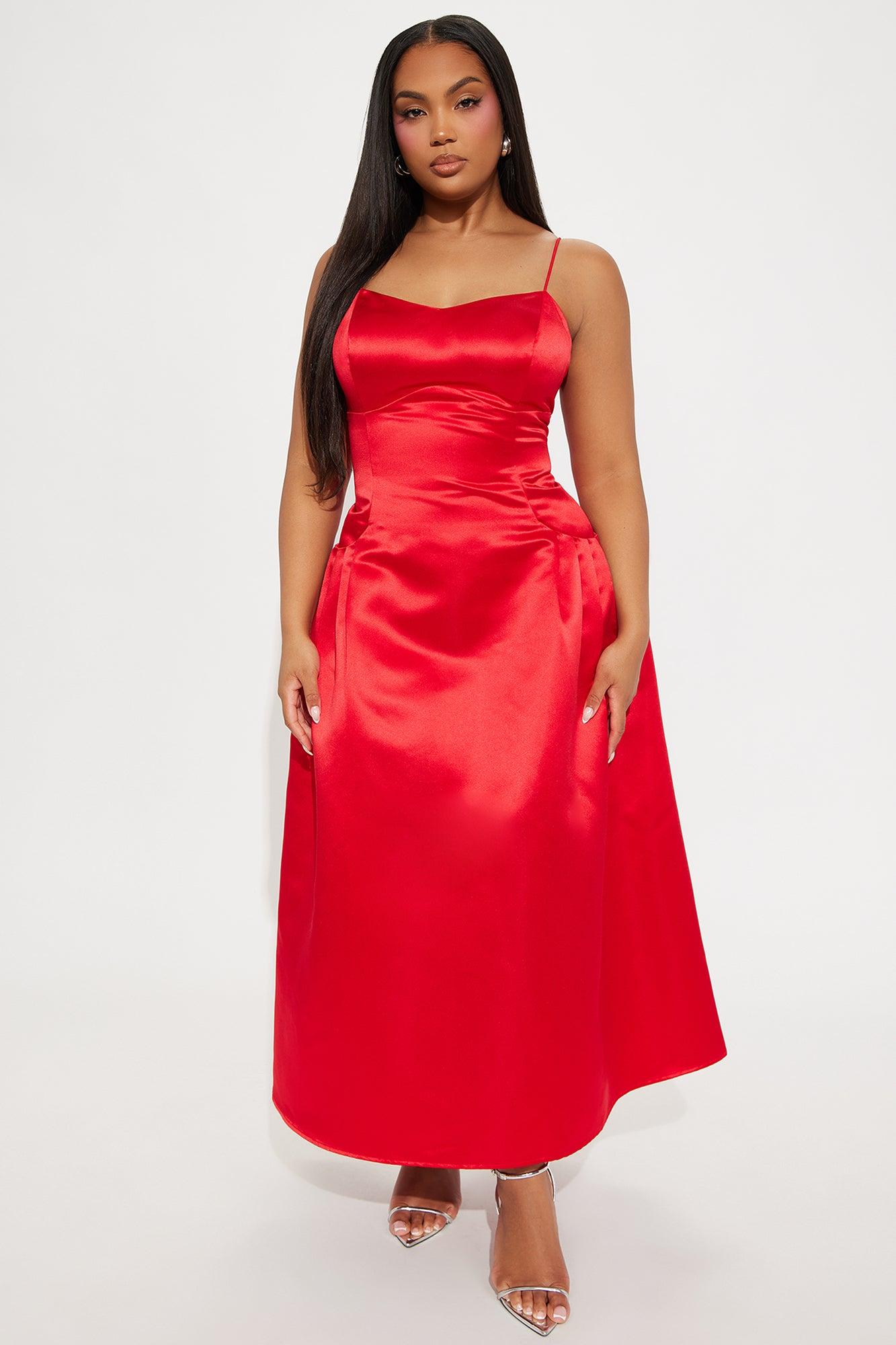 Dream Come True Satin Midi Dress - Red Product Image