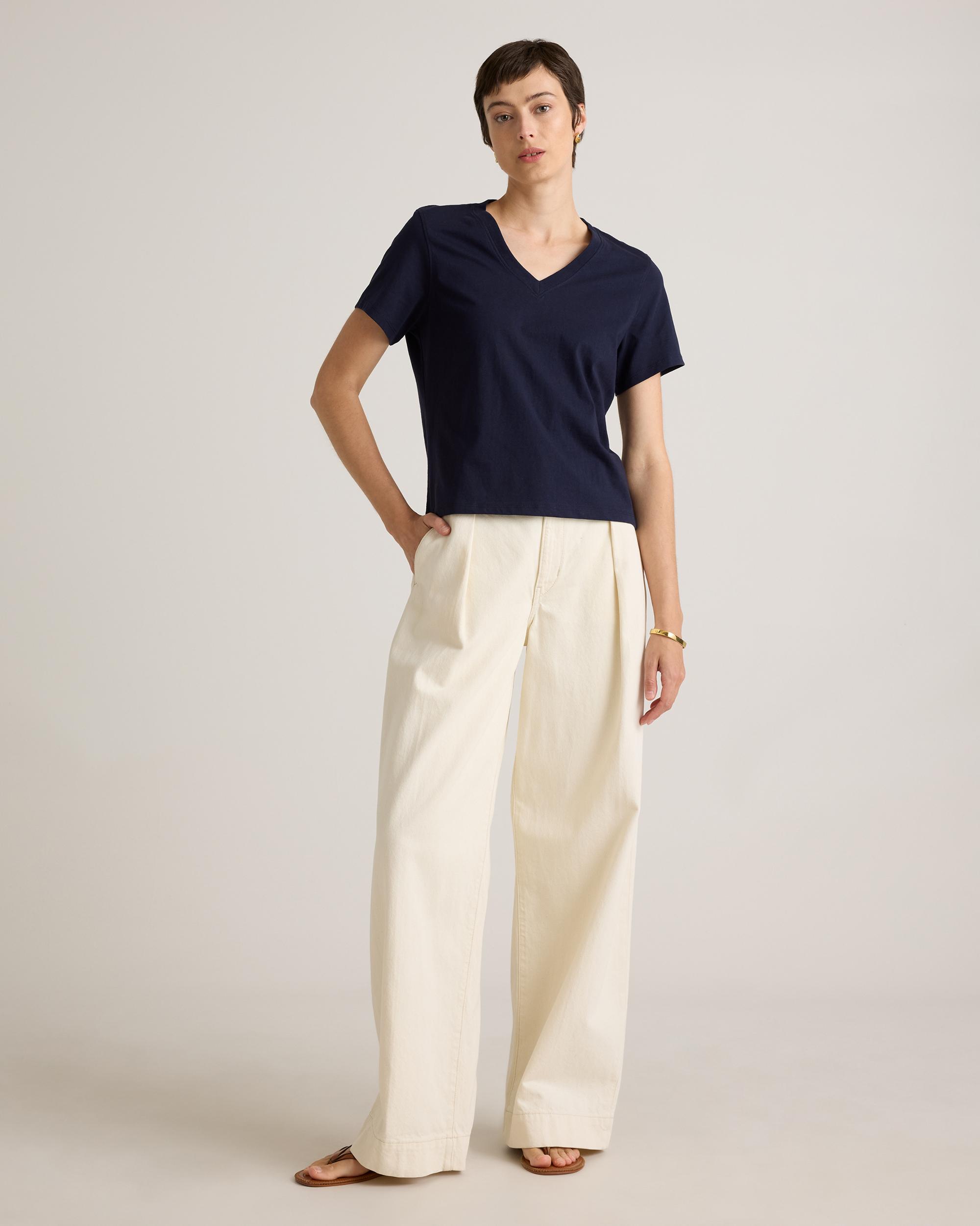 Quince | Women's Boxy V-Neck T-Shirt Size XS, Organic Cotton Product Image