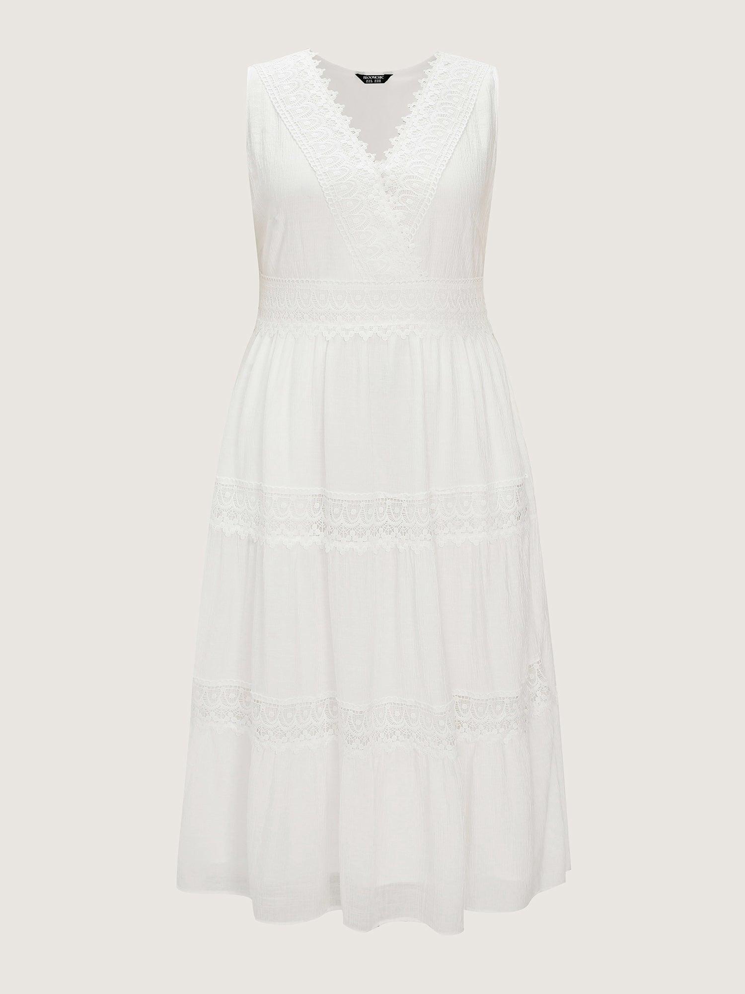 Lace Trim Overlap Neckline Tiered Maxi Dress Female Product Image