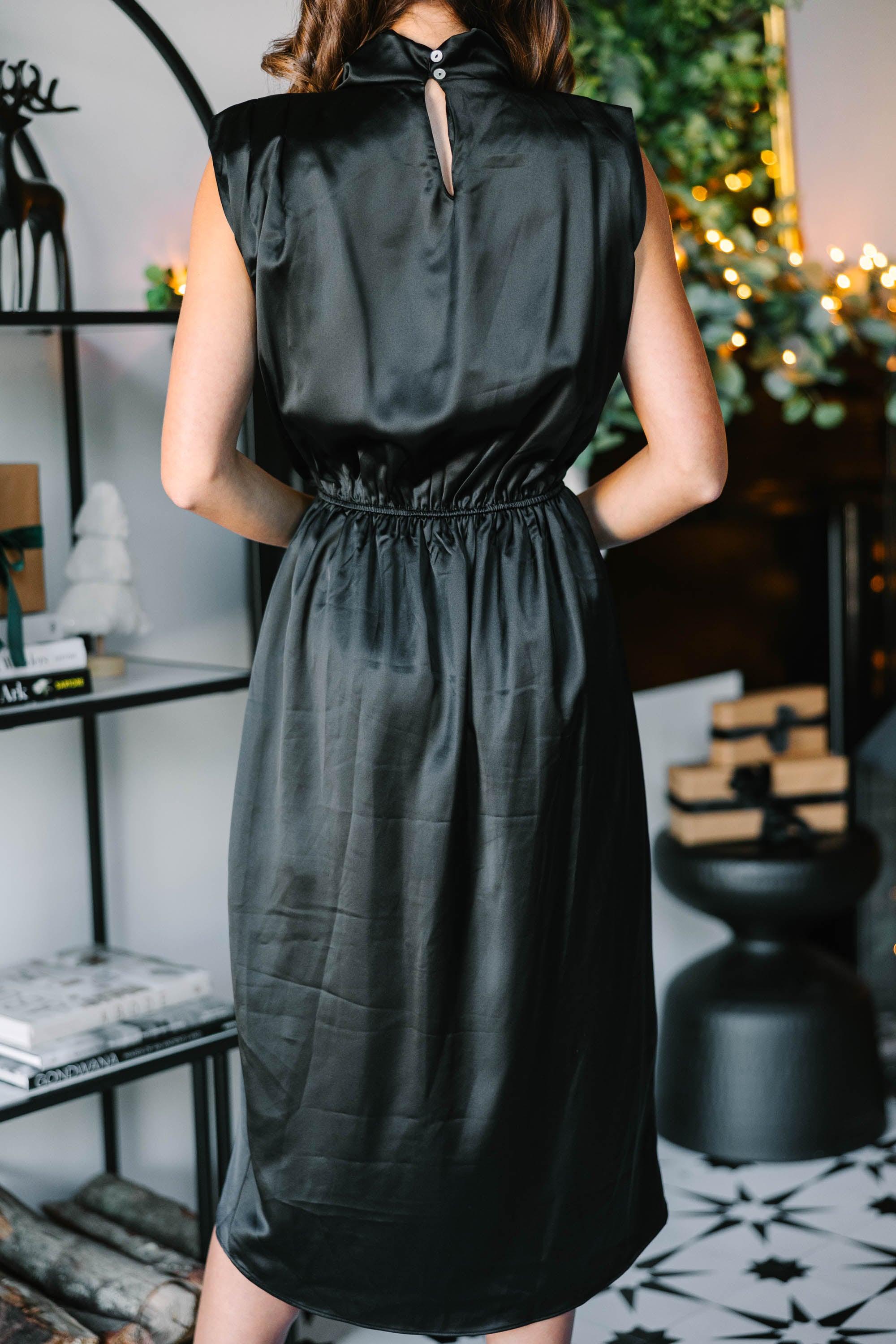 All Eyes On You Black Satin Midi Dress Female Product Image