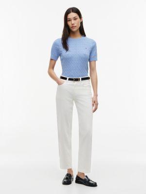 Short-Sleeve Cable Knit Sweater Product Image