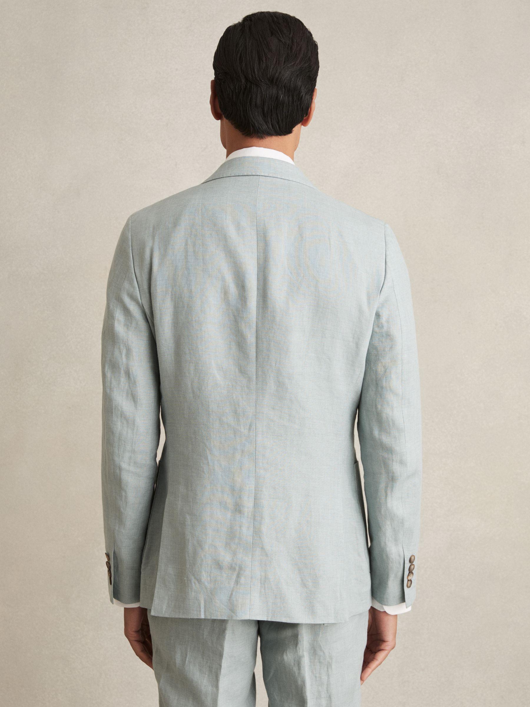 Linen Single-Breasted Suit Blazer Slim-Fit in Ocean Green Product Image
