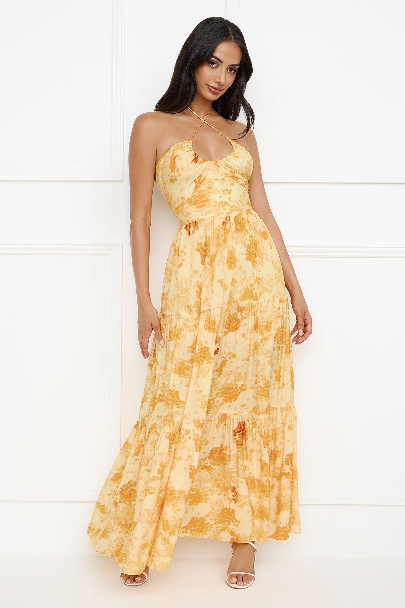 Silken Sunshine Halter Maxi Dress Yellow Product Image