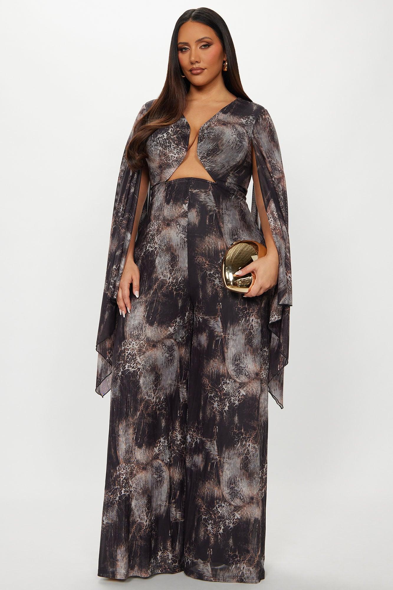 Noemi Animal Print Mesh Jumpsuit - Charcoal/combo Female Product Image