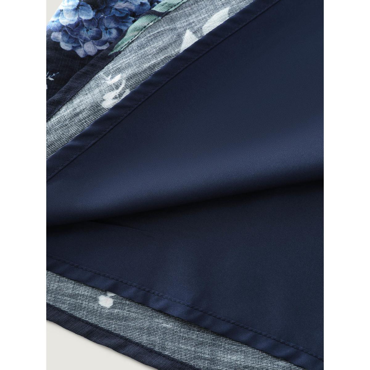 Plus Size Vintage Floral Print Back-Tie Midi Dress DarkBlue Women Romantic Tie knot Notched collar Elbow-length sleeve Curvy BloomChic 26/4X Product Image