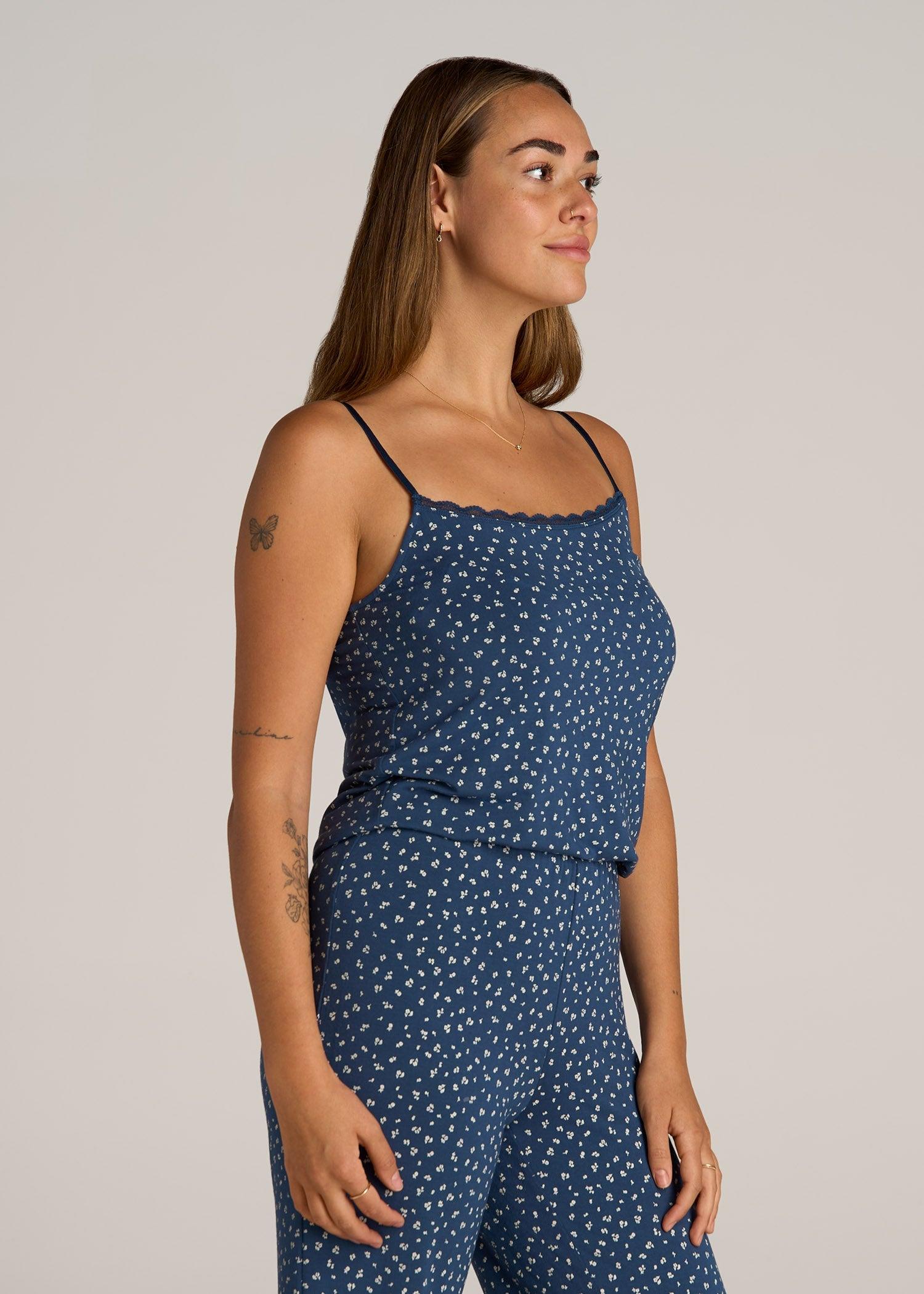 Lace Camisole Tank Top for Tall Women in Blue Ditsy Floral Print Female Product Image
