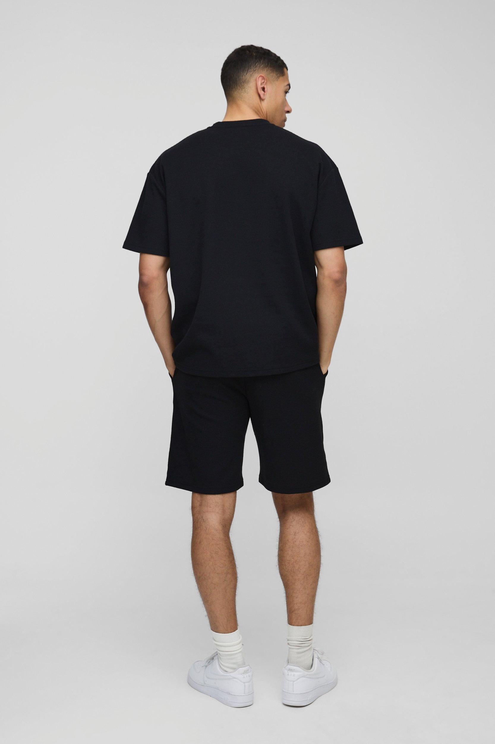 Oversized Man Waffle T-Shirt & Short Set | boohooMAN USA Product Image