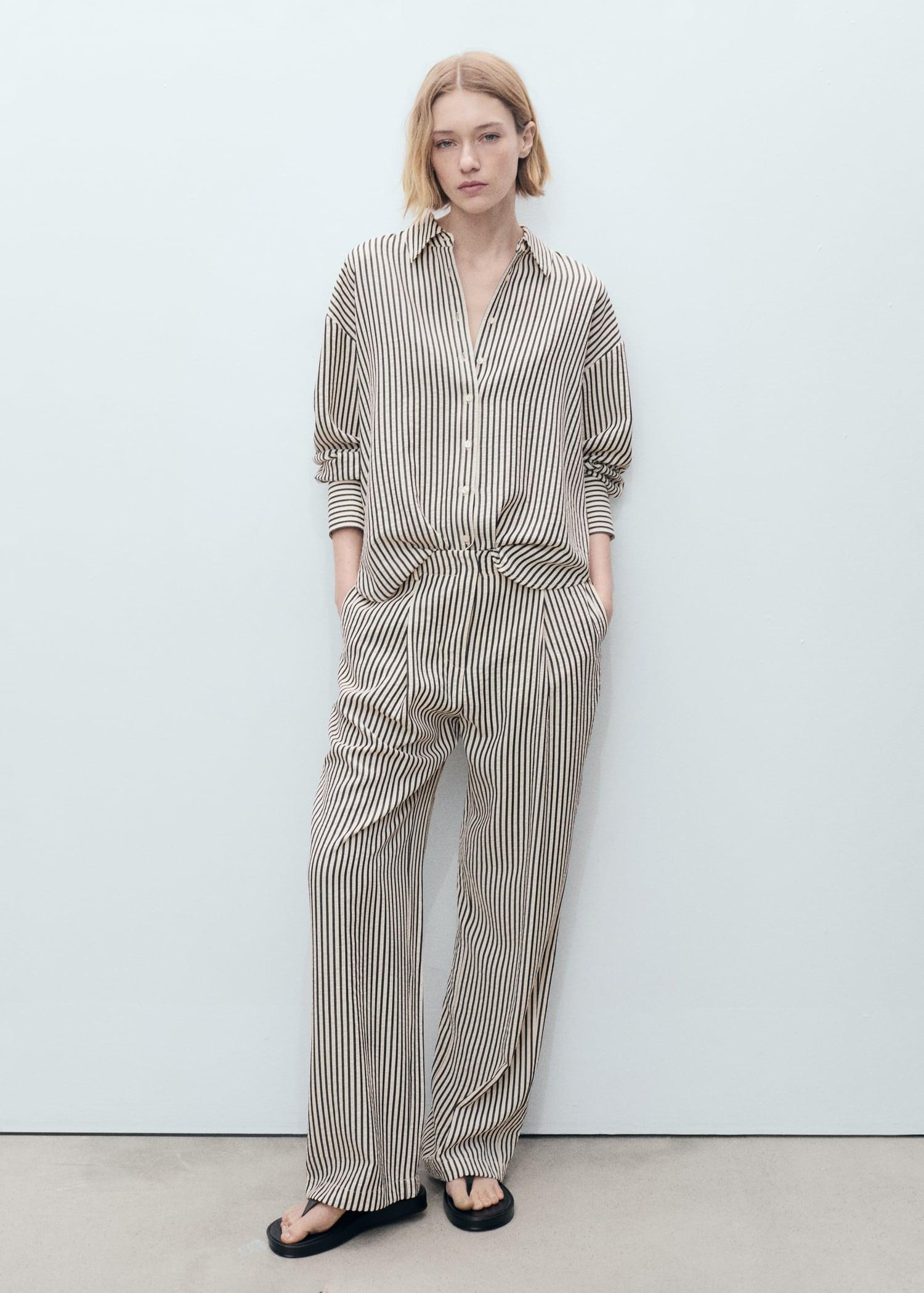 Texture striped pants - Women | MANGO USA Product Image