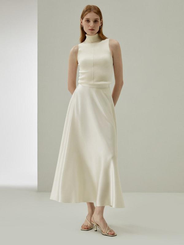 LILYSILK Silk Pleated Skirt for Women Lily White Pure Silk Natural Fluid Sheen Skirt 8 Product Image