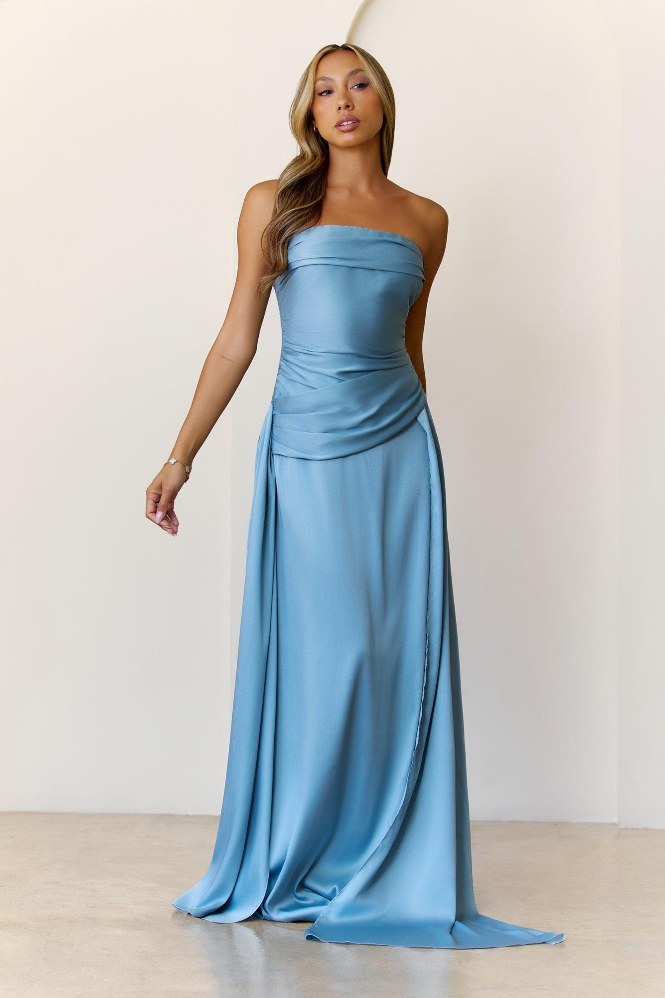 Sugar Cubes Strapless Maxi Dress  Blue Product Image
