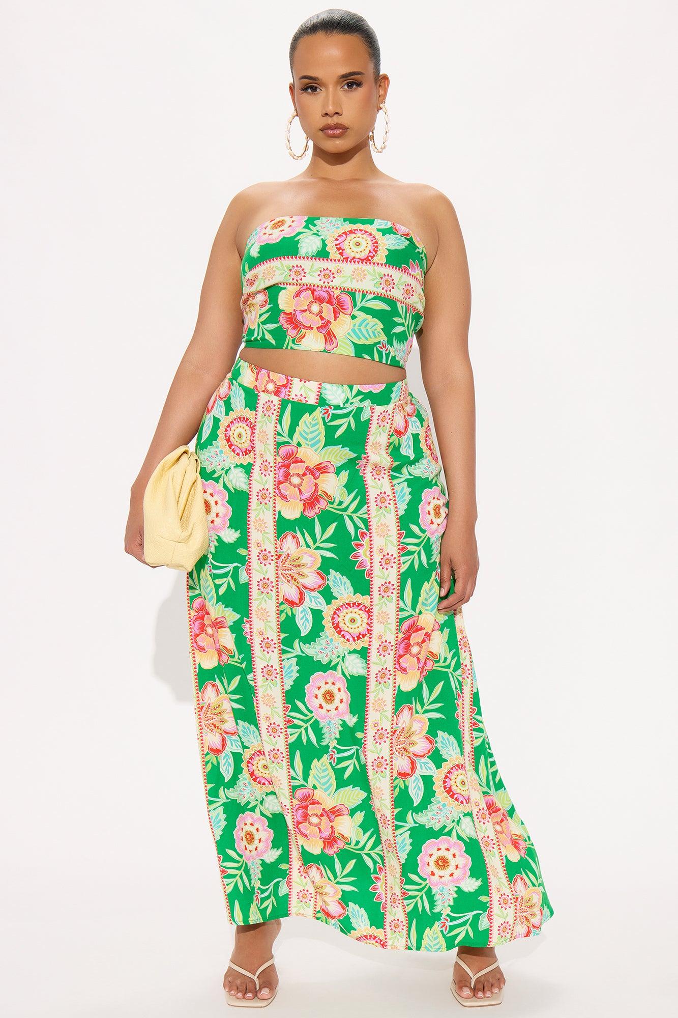 Lush Garden Maxi Skirt Set - Green/combo Product Image