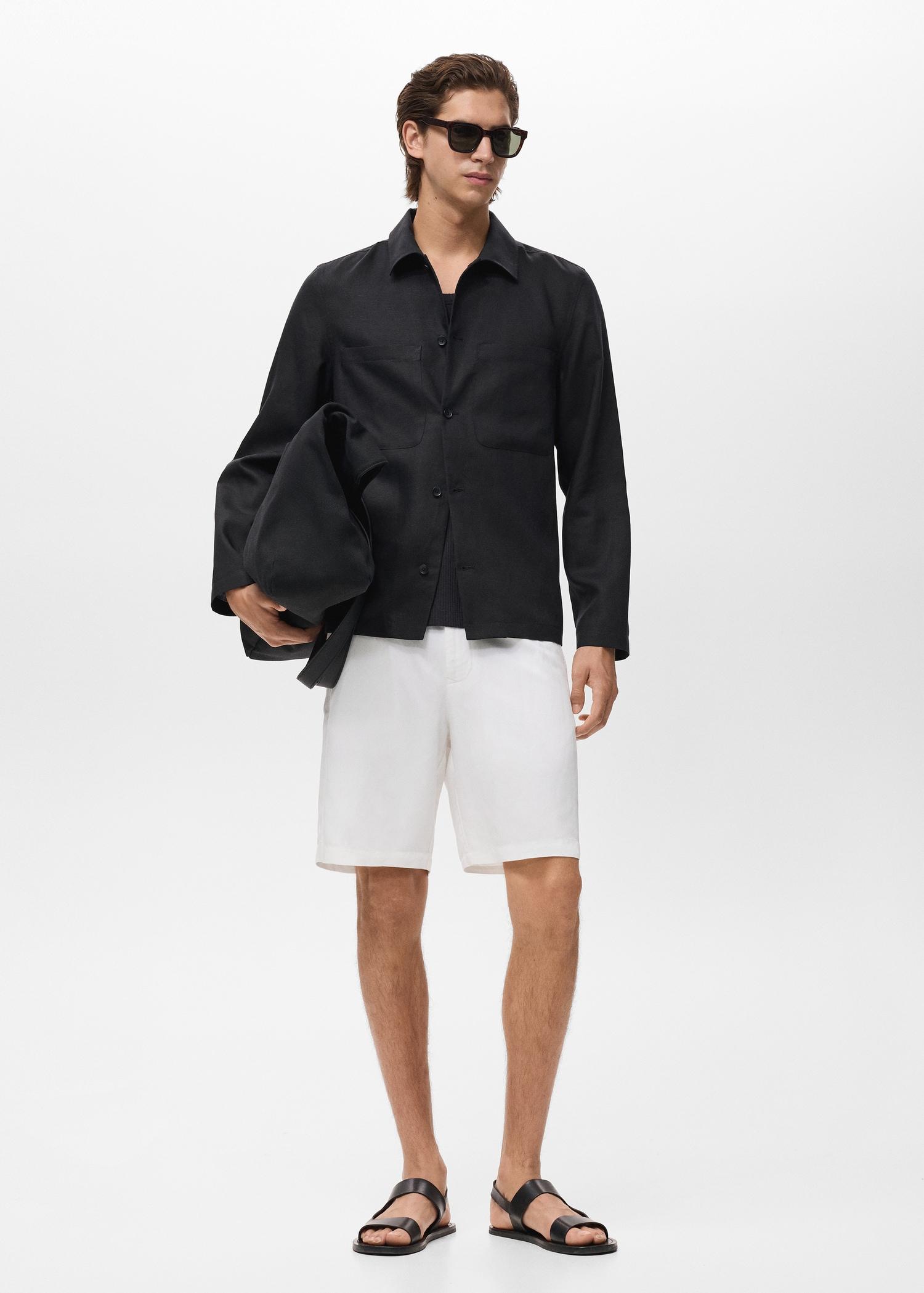 Linen-blend shorts with an elastic waistband - Men | MANGO USA Product Image