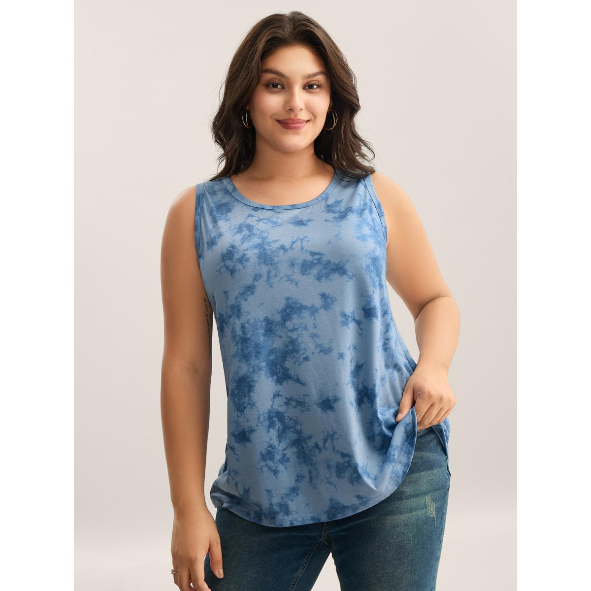 Plus Size Color Fusion Round Neck Tank Top Women Stone Non Round Neck Everyday-Casual Tank Tops Camis BloomChic 22-24/3X Product Image