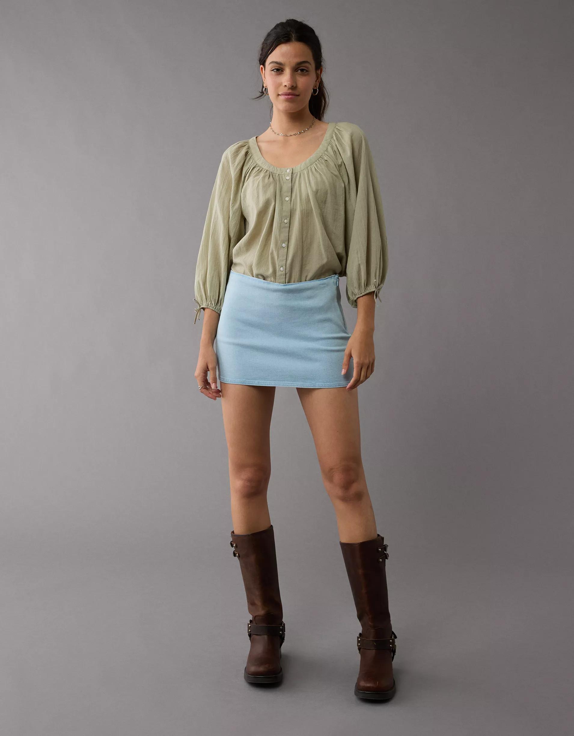 AE Next Level Low-Rise Denim Micro Skort Product Image