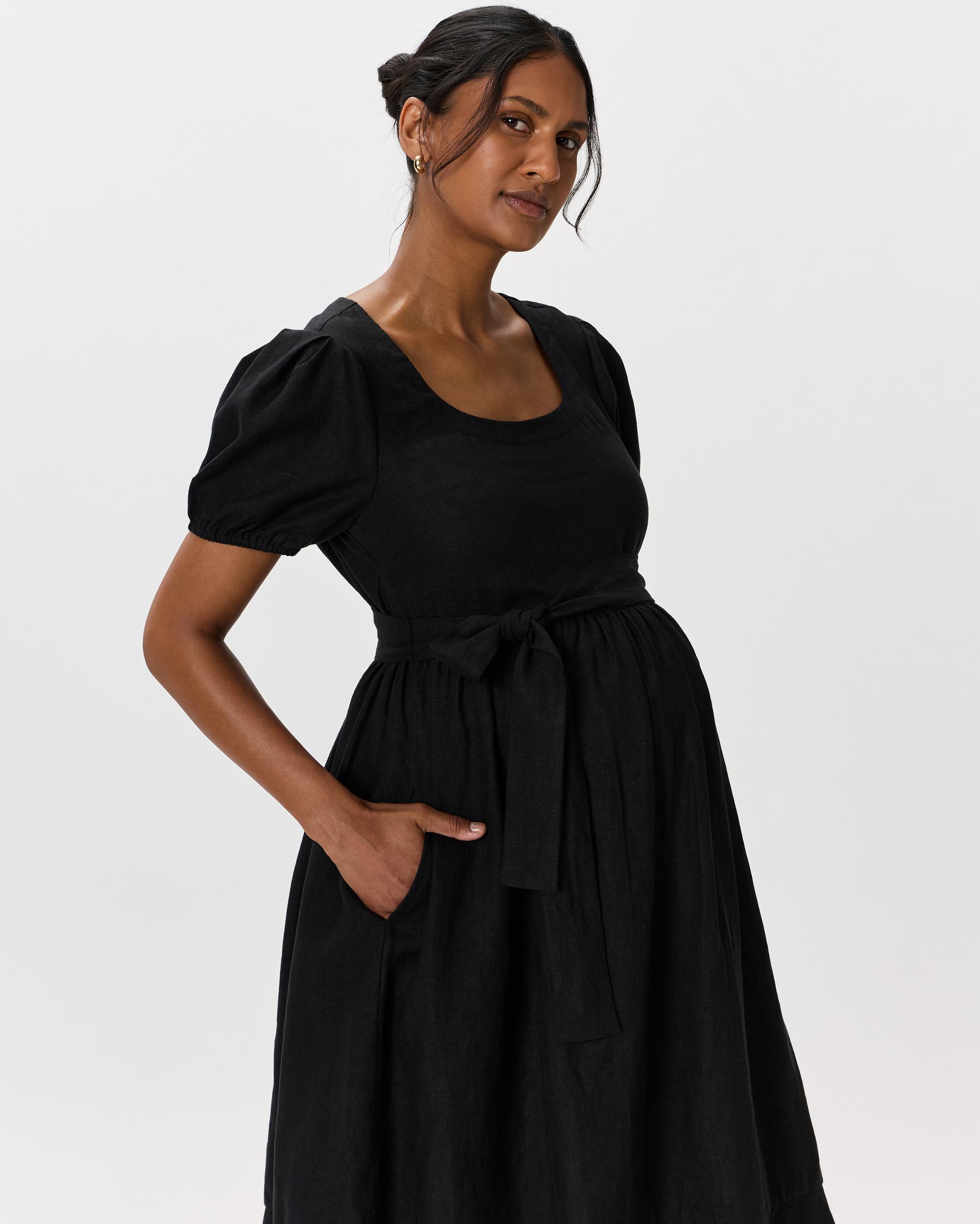 Quince | Women's 100% European Linen Maternity Short Sleeve Midi Dress Tencel Product Image