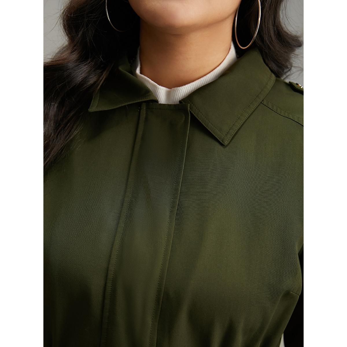 Plus Size Solid Elastic Waist Zipper Fly Flap Pocket Coat Women Cyan Casual Plain Ladies Dailywear Winter Coats BloomChic 18-20/2X Product Image